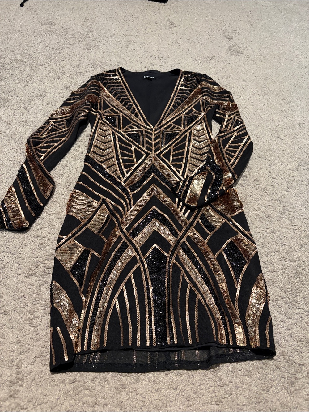 Express Black and Gold Sequin Mini Dress